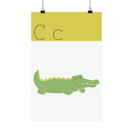 Crocodile Poster in white background with clips holding the poster up
