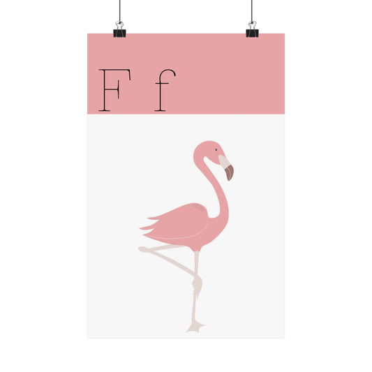 Flamingo Poster in white background with clips holding the poster up