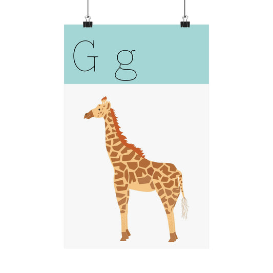 Giraffe Poster in white background with clips holding the poster up