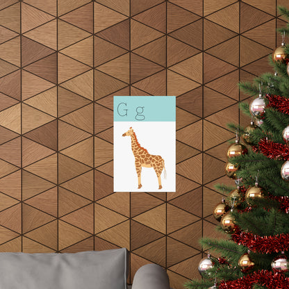 Giraffe Poster On Wooden Wall beside a Christmas Tree