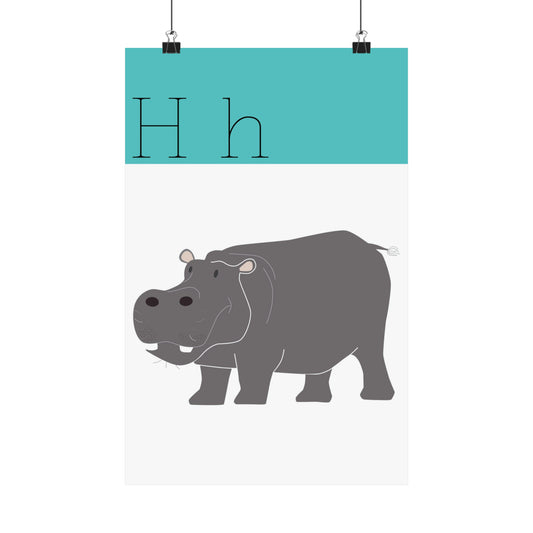Hippo Poster in white background with clips holding the poster up