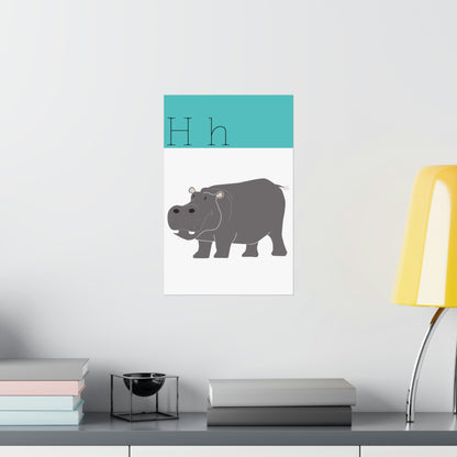 Hippo Poster On White Wall With A desk And a Yellow Lamp