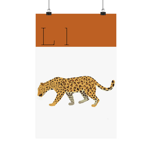 Leopard Poster in white background with clips holding the poster up