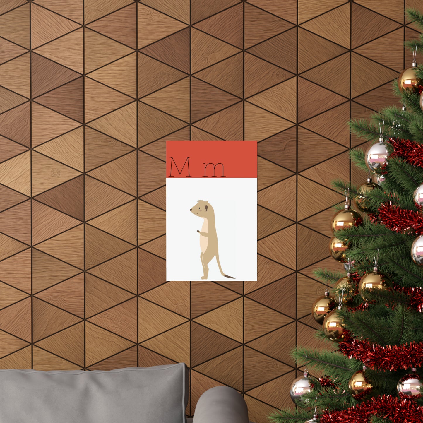 Meerkat Poster on Wooden Wall Beside a Christmas Tree