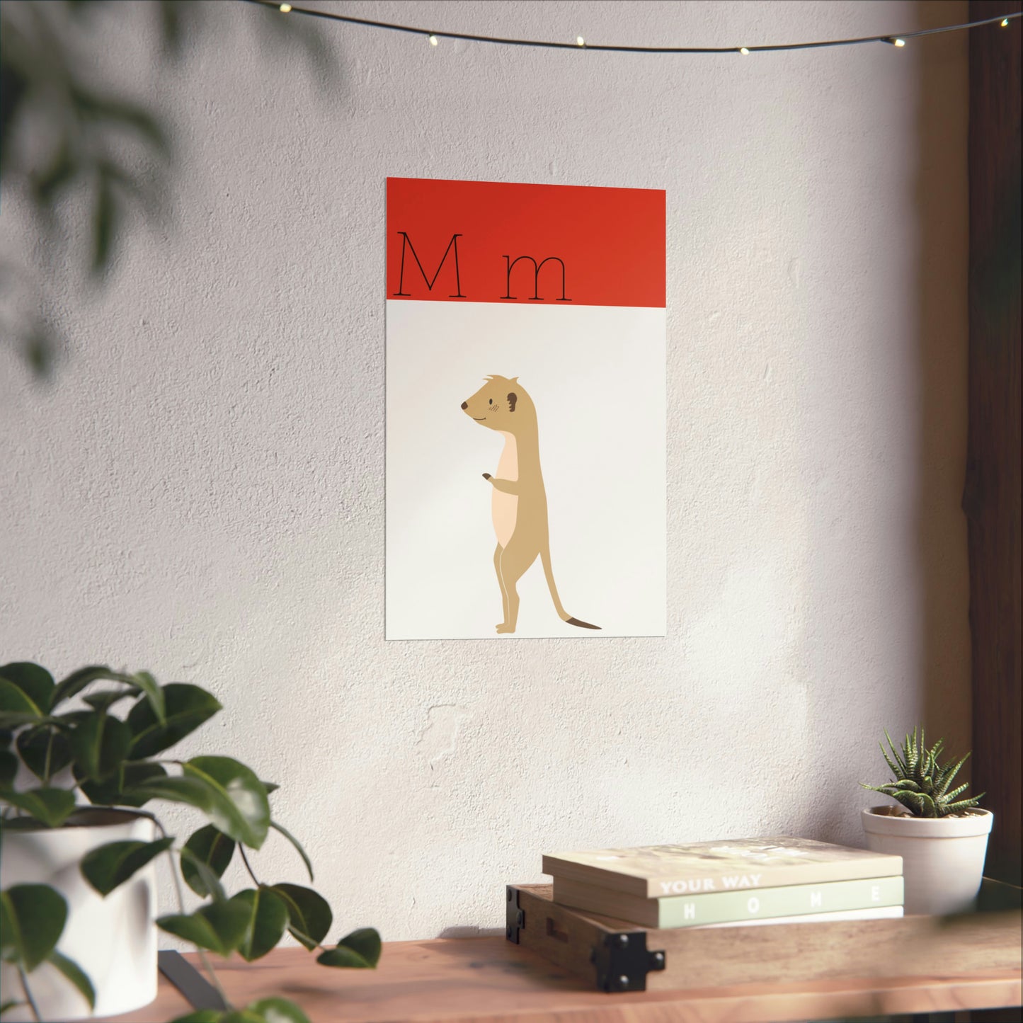 Meerkat Poster on White Wall With Plant and books