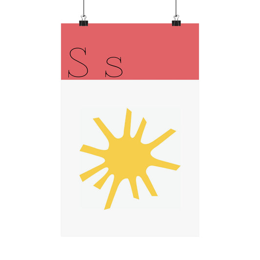 Sun  Poster in white background with clips holding the poster up