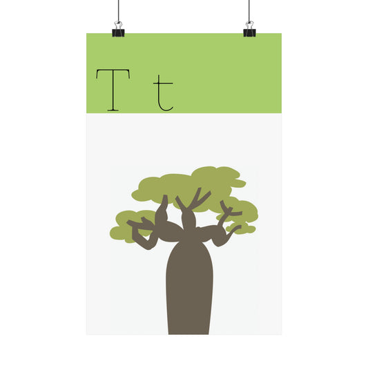 Tree Poster in white background with clips holding the poster up