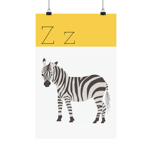 Zebra Poster in white background with clips holding the poster up