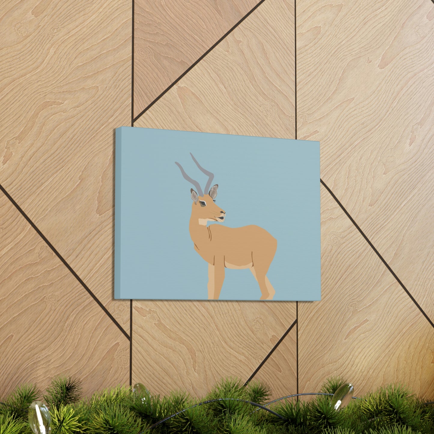 Front Facing View Of Impala Print On Wood Wall